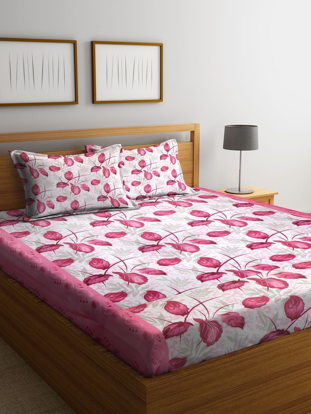 

Cortina Pink & Red Floral 104 TC Cotton 1 King Bedsheet with 2 Pillow Covers