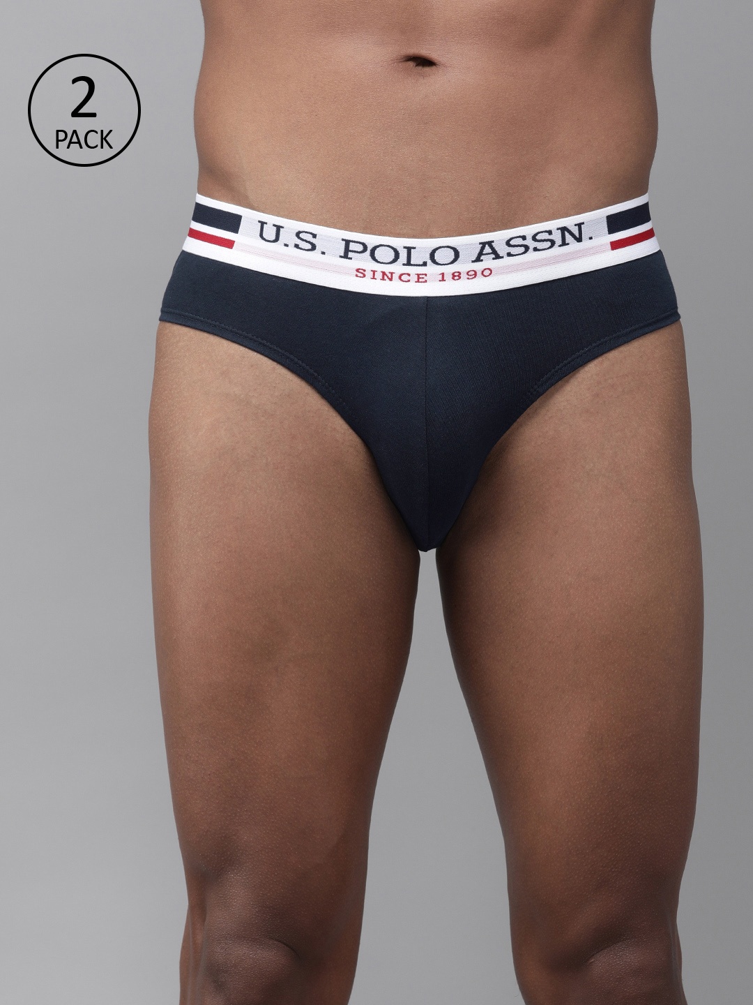 

U.S. Polo Assn. Men Pack of 2 Navy Blue Solid Briefs Y9I006-195-P2