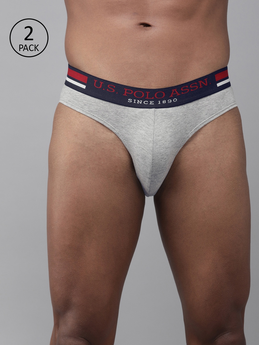 

U.S. Polo Assn. Men Pack of 2 Grey Melange Solid Briefs Y9I006-003-P2