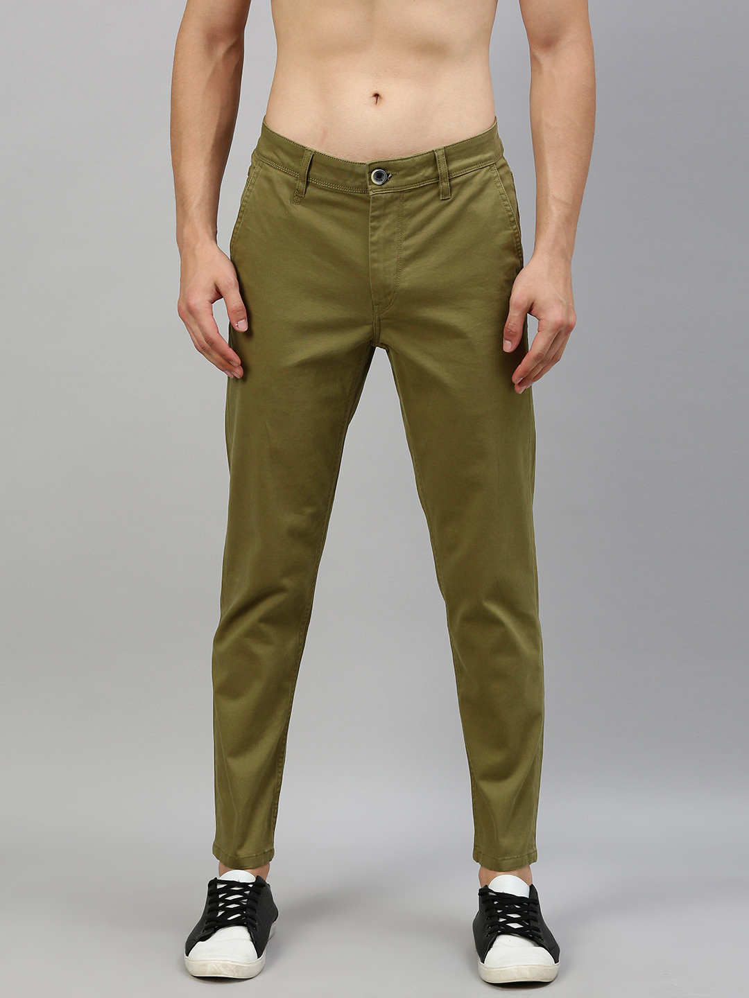 

Roadster Men Olive Green Tapered Fit Solid Chinos