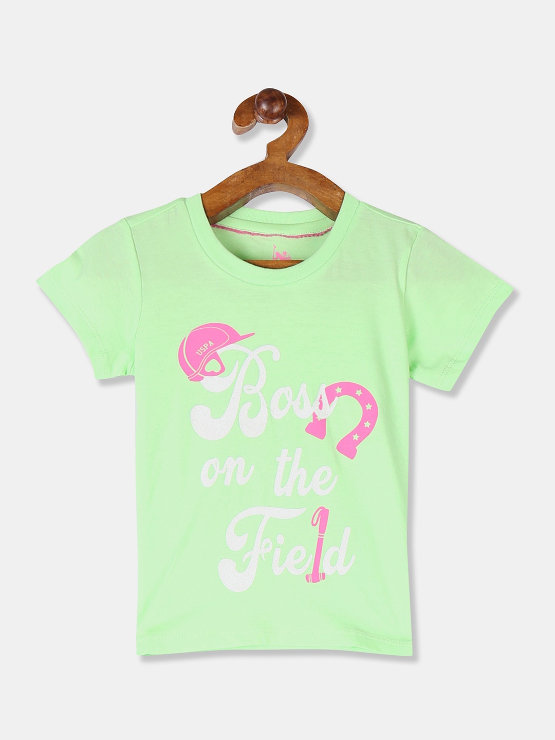 

U.S. Polo Assn. Kids Girls Green Printed Round Neck T-shirt