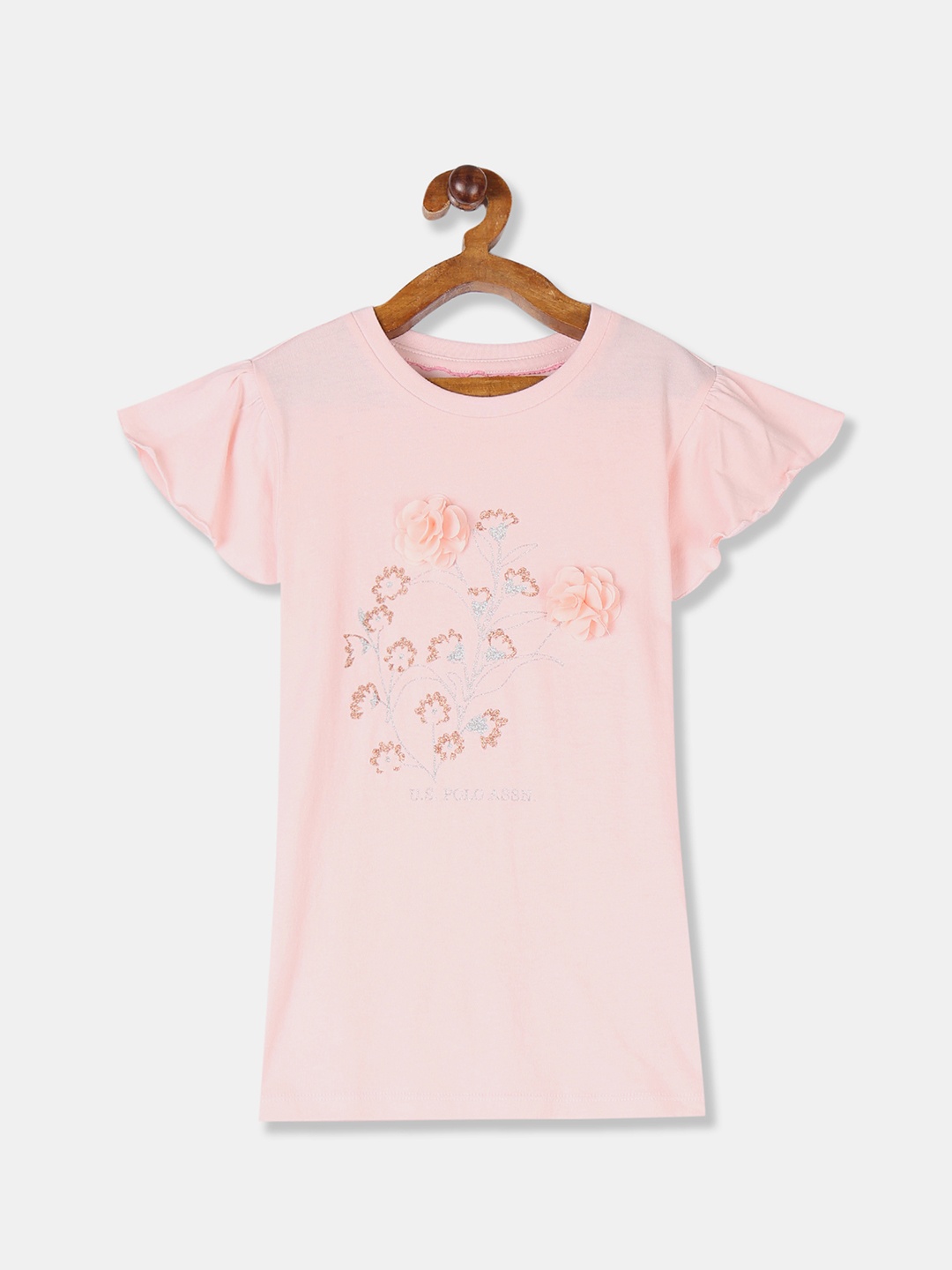 

U.S. Polo Assn. Kids Girls Pink Printed Round Neck T-shirt