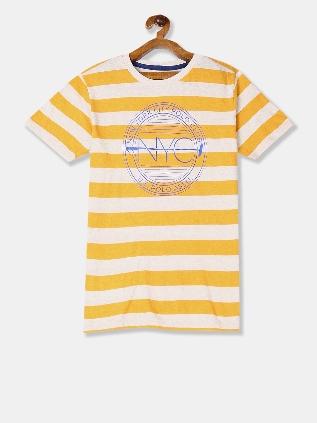 

U.S. Polo Assn. Kids Boys Mustard Yellow Striped Round Neck T-shirt