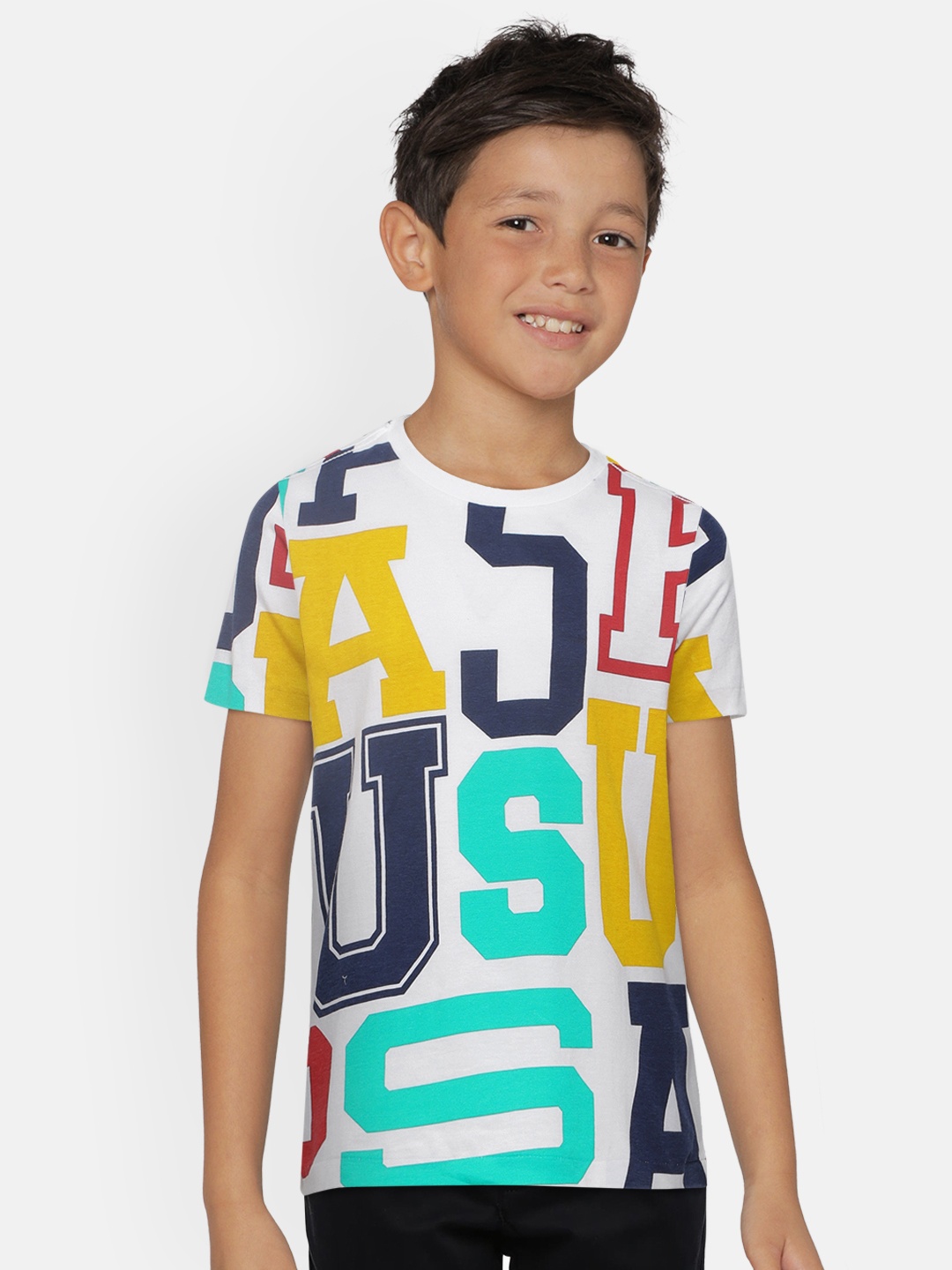 

U.S. Polo Assn. Kids Boys White Printed Round Neck T-shirt