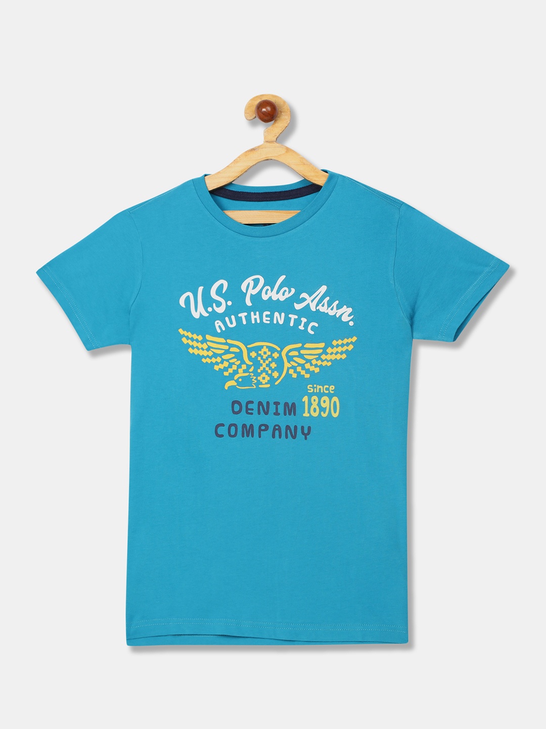 

U.S. Polo Assn. Kids Boys Blue Printed Round Neck Pure Cotton T-shirt