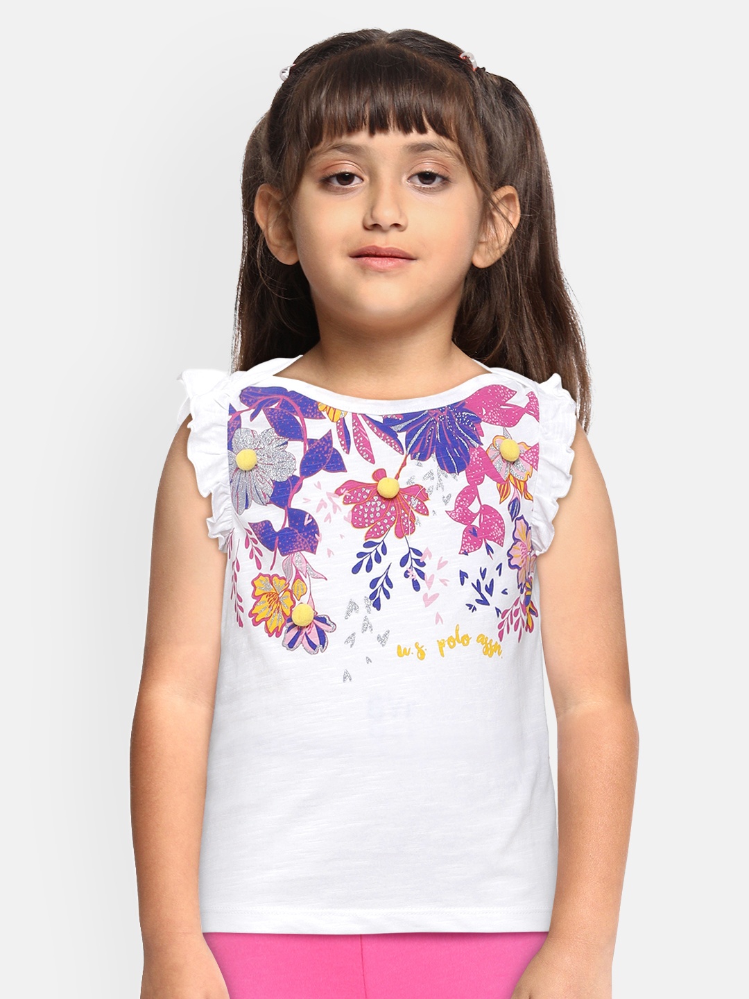 

U.S. Polo Assn. Kids Girls White Printed Boat Neck T-shirt