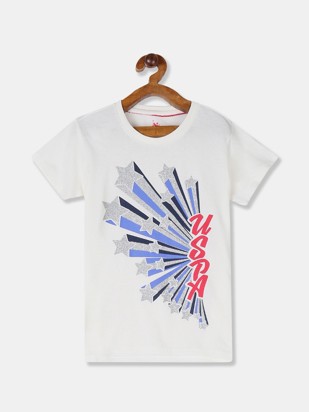 

U.S. Polo Assn. Kids Girls White Printed Round Neck T-shirt