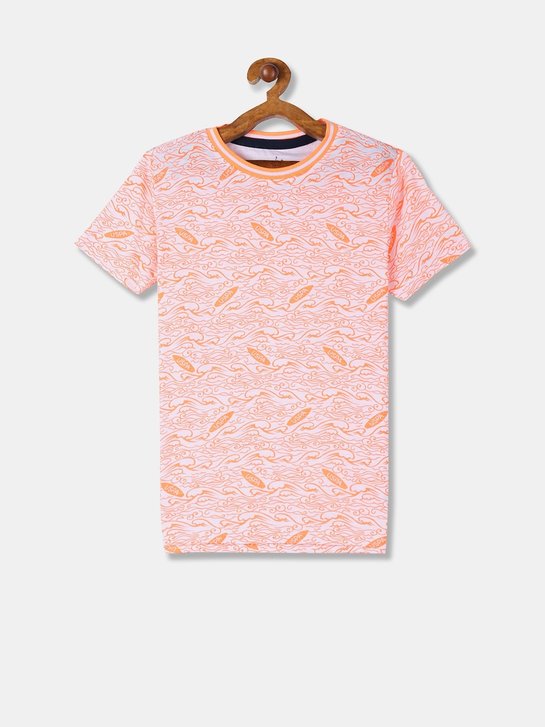 

U.S. Polo Assn. Kids Boys Orange Printed Round Neck T-shirt