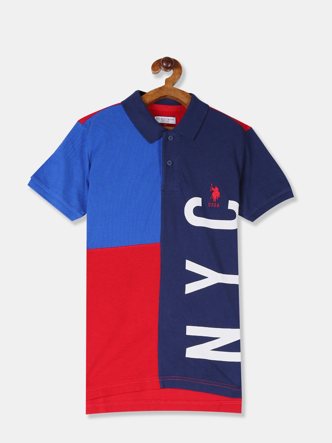 

U.S. Polo Assn. Kids Boys Blue & Red Colourblocked Polo Collar T-shirt