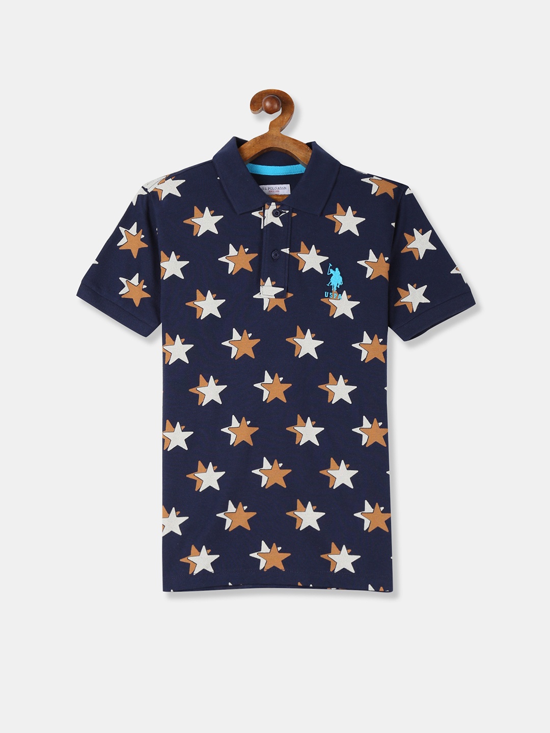 

U.S. Polo Assn. Kids Boys Navy Blue & Brown Printed Polo Collar T-shirt