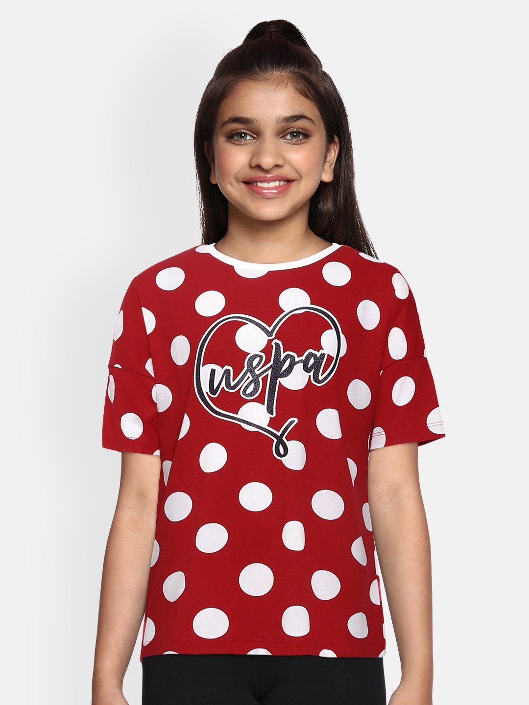 

U.S. Polo Assn. Kids Girls Red Printed Round Neck T-shirt