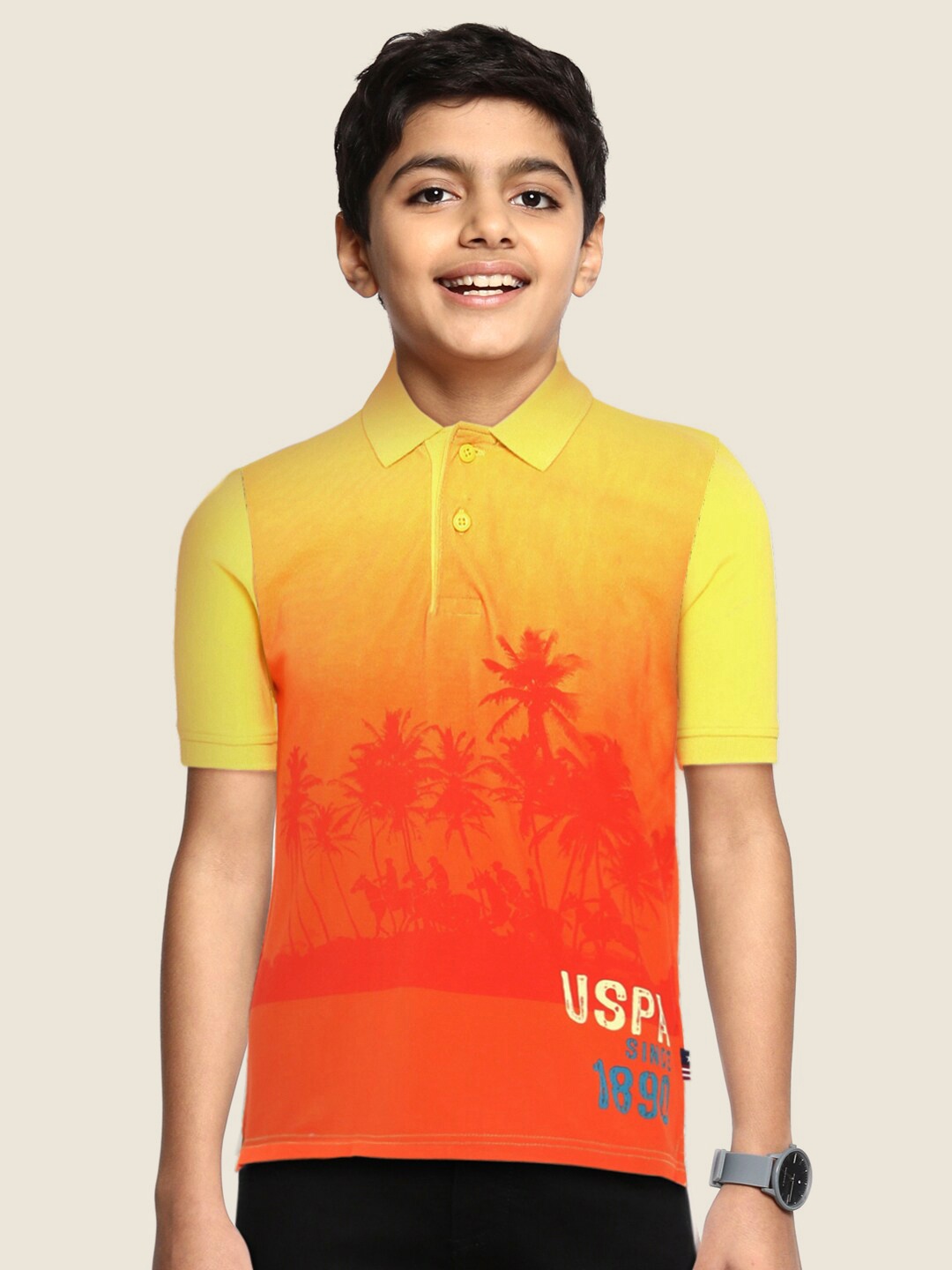 

U.S. Polo Assn. Kids Boys Orange Printed Polo Collar T-shirt