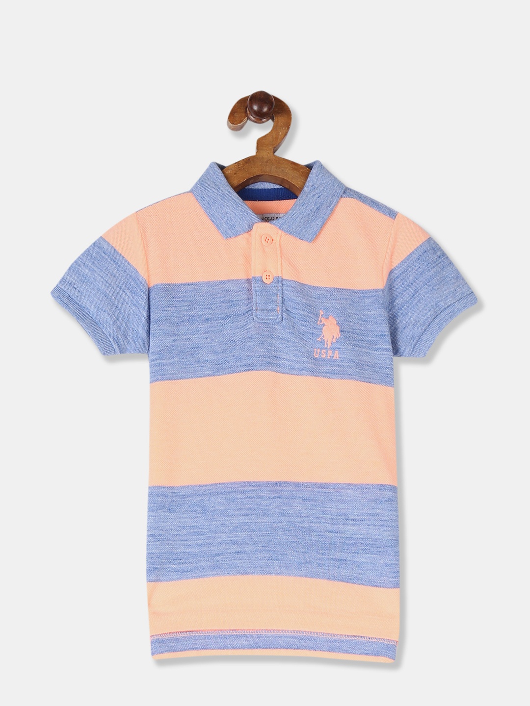 

U.S. Polo Assn. Kids Boys Orange & Blue Striped Polo Collar T-shirt