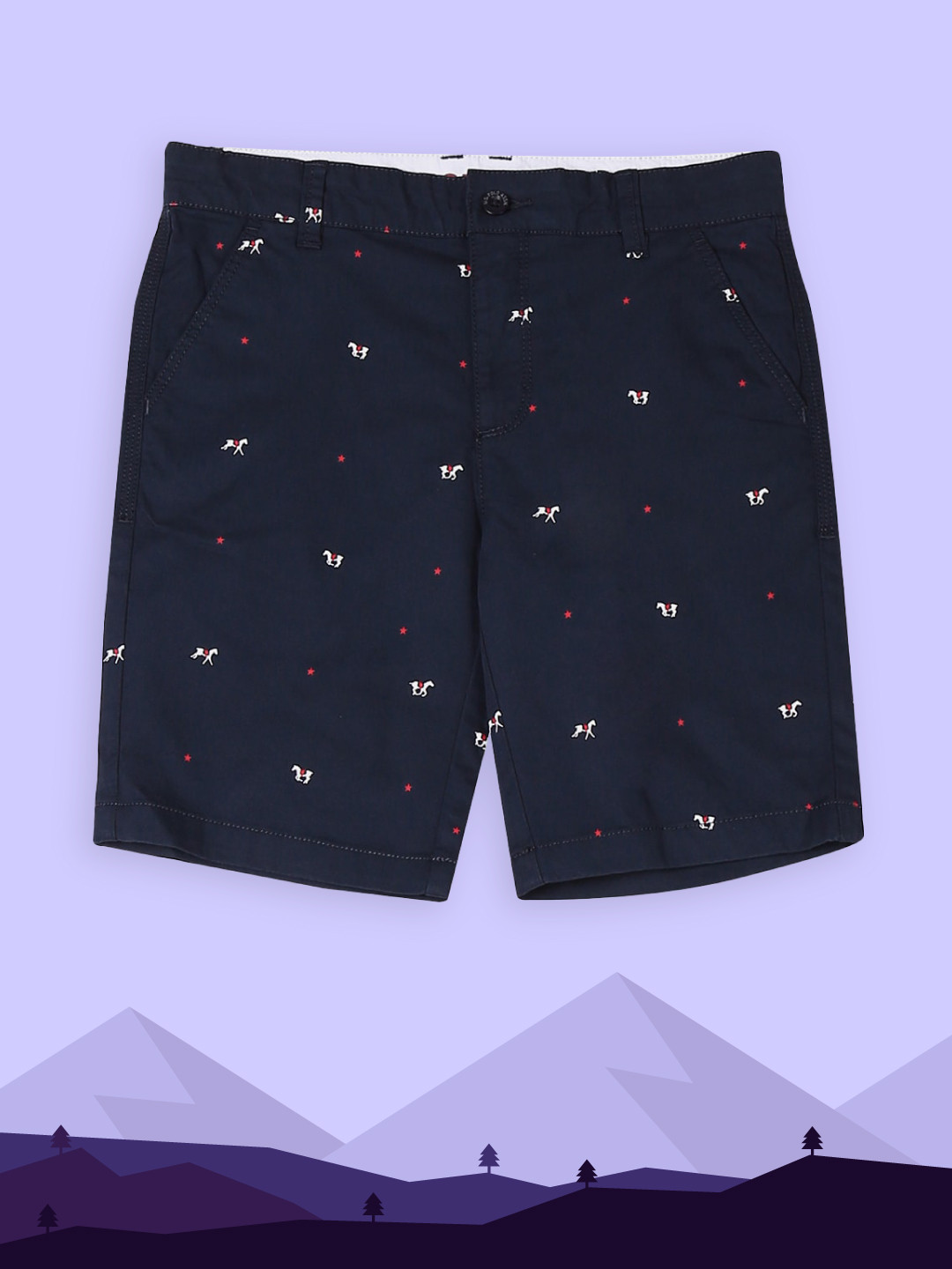 

U.S. Polo Assn. Boys Navy Blue Printed Regular Fit Regular Shorts
