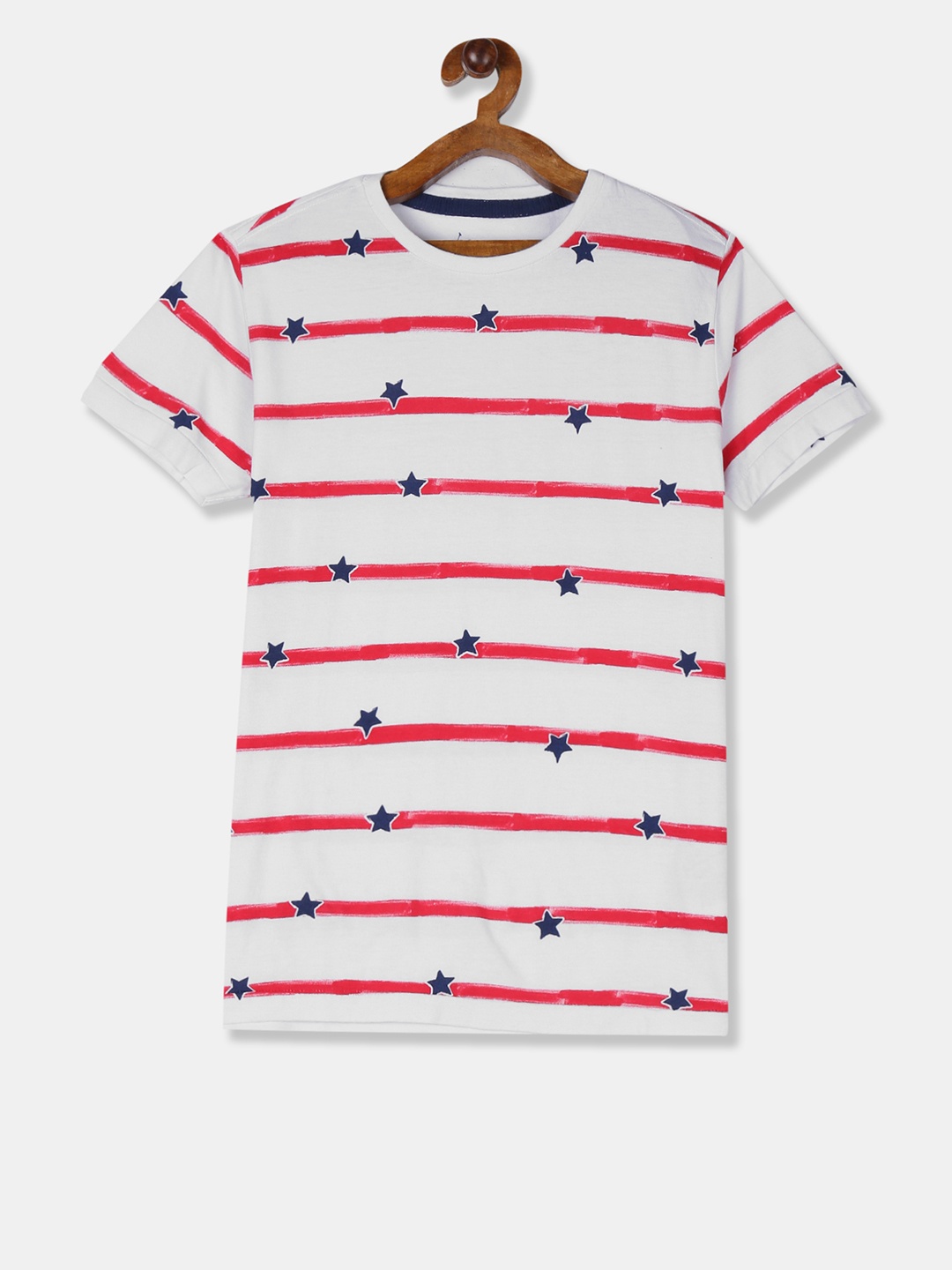 

U.S. Polo Assn. Kids Boys White Red Striped Solid Round Neck Pure Cotton T-shirt