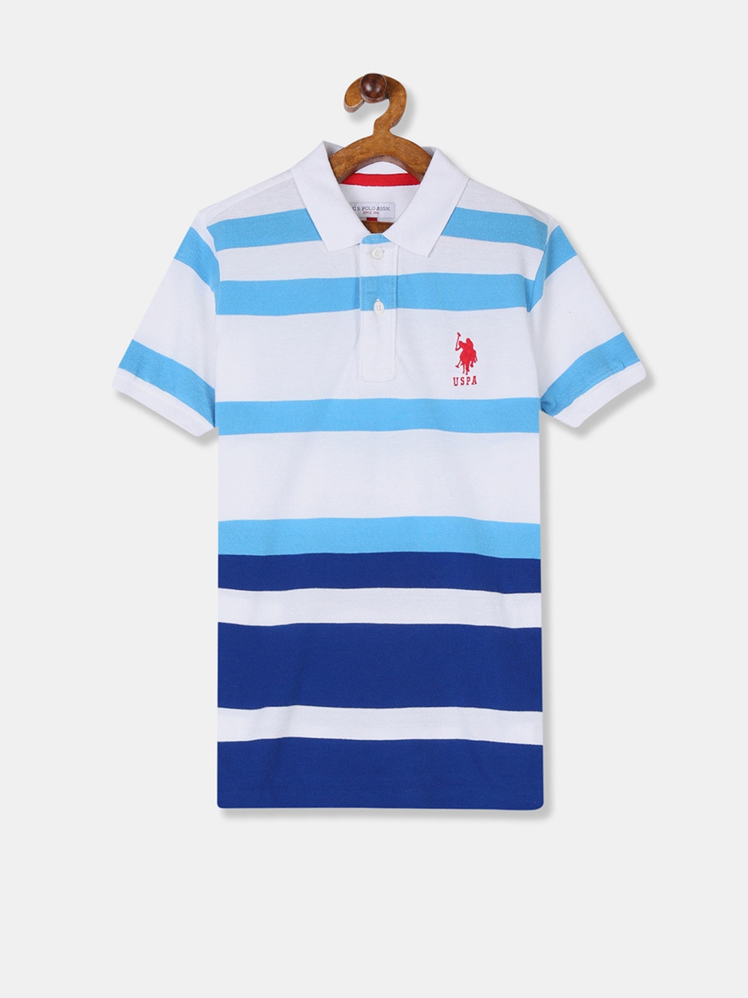 

U.S. Polo Assn. Kids Boys White & Blue Striped Polo Collar T-shirt