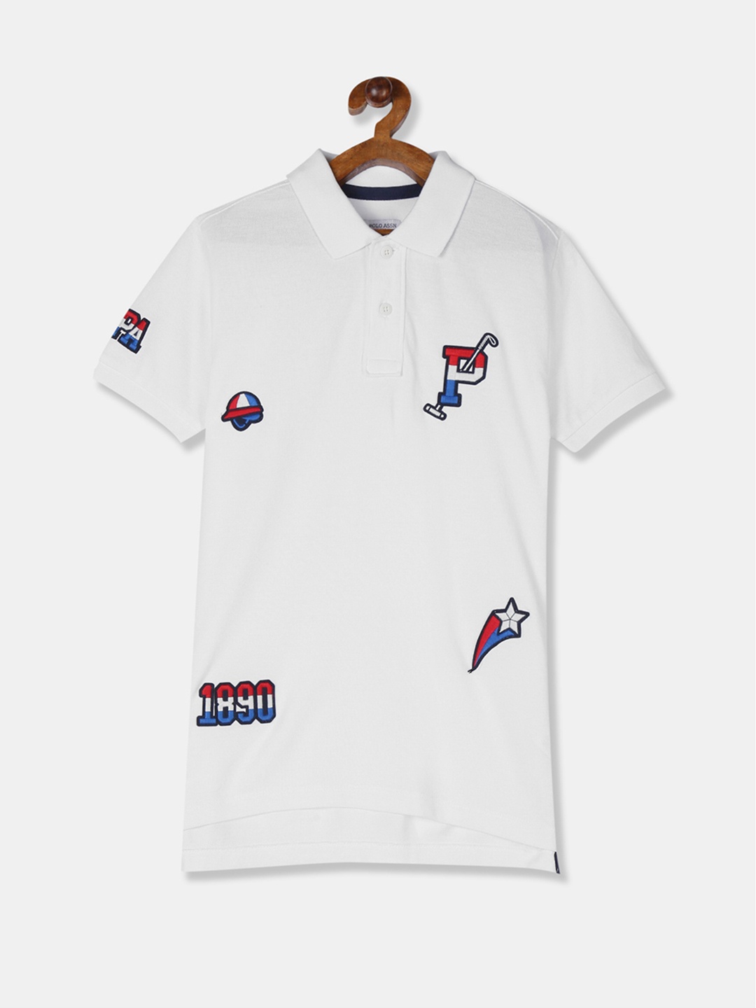 

U.S. Polo Assn. Kids Boys White Printed Polo Collar T-shirt