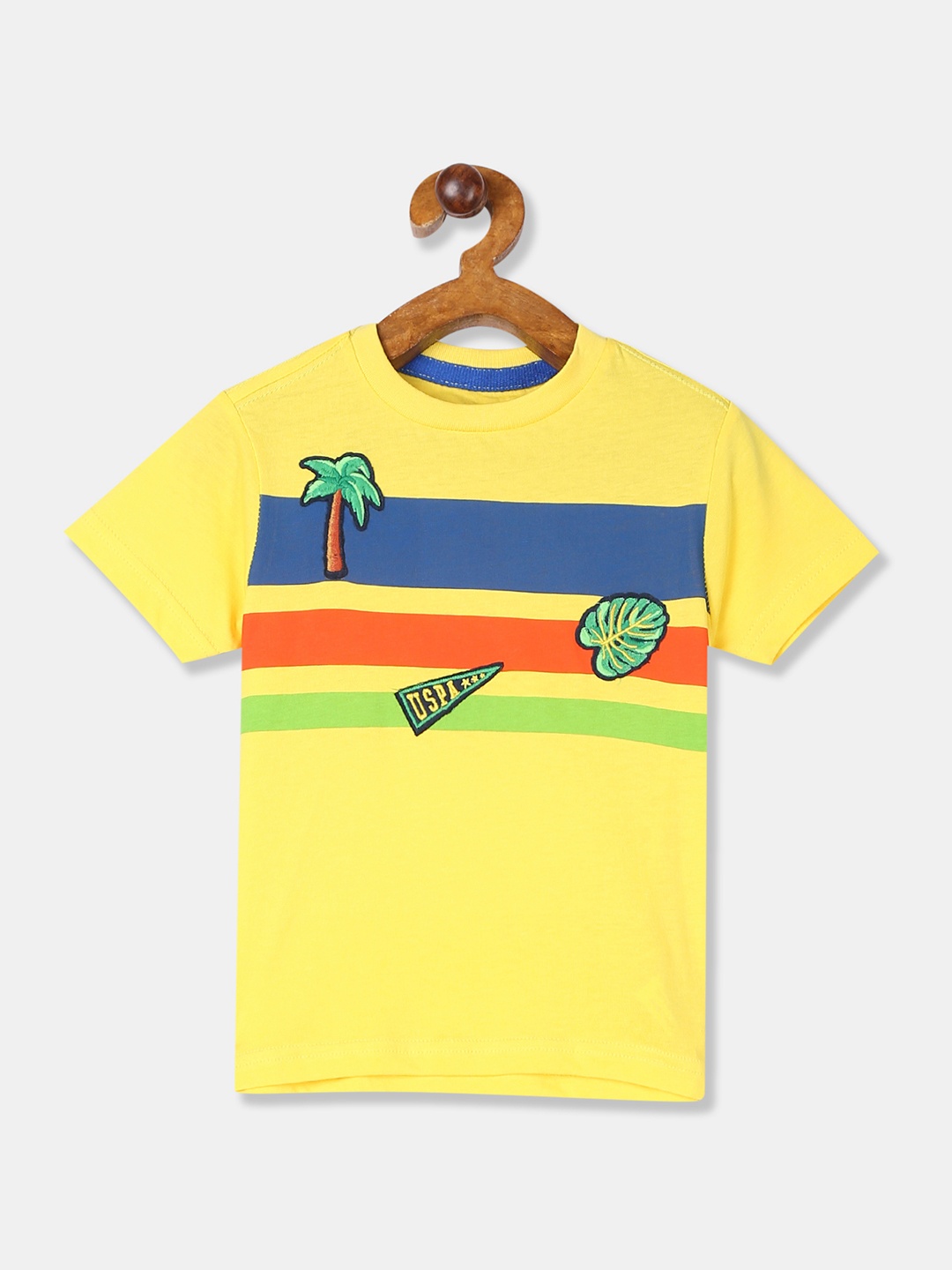 

U.S. Polo Assn. Kids Boys Yellow Striped Round Neck T-shirt