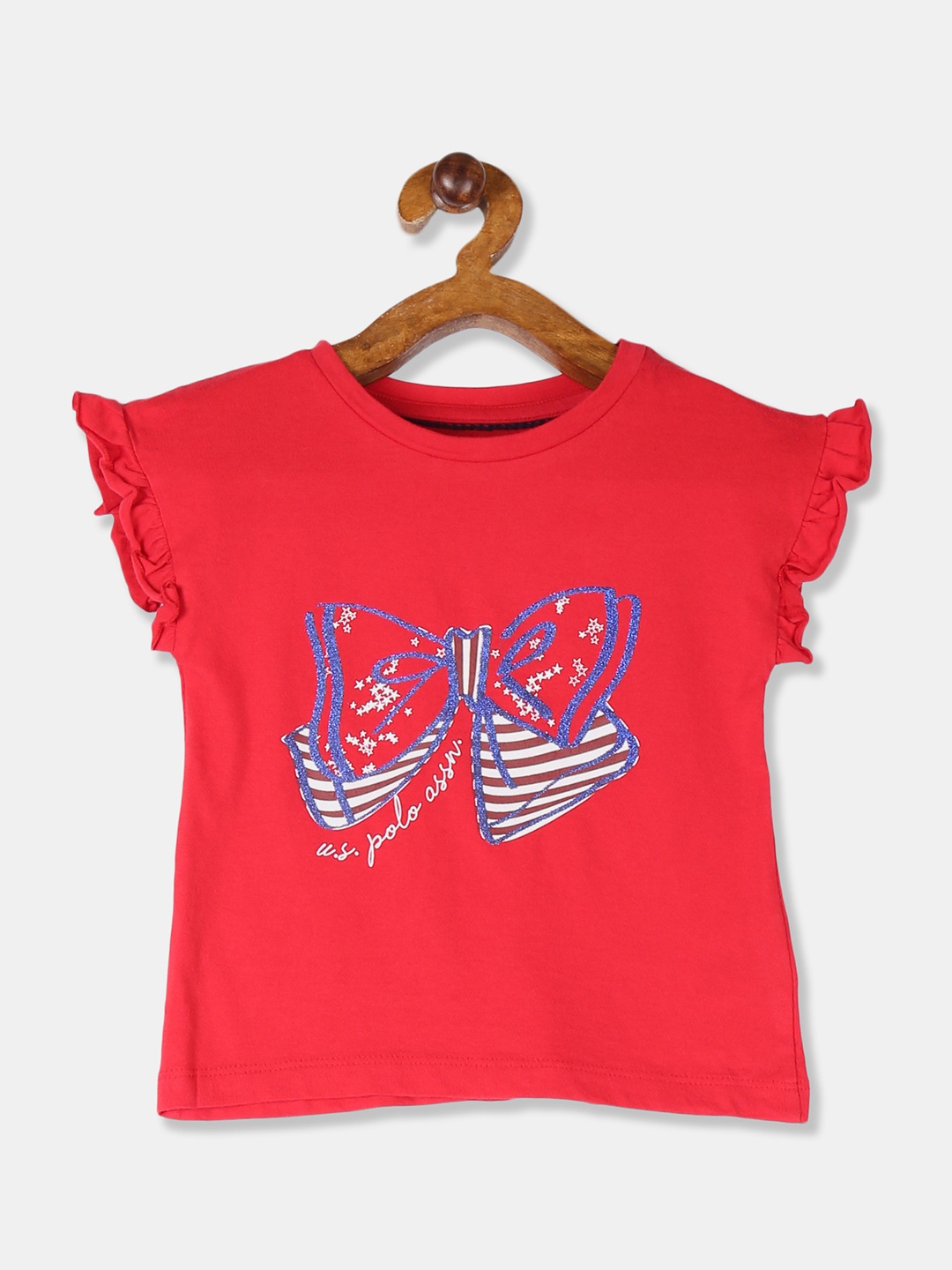 

U.S. Polo Assn. Kids Girls Red Printed Round Neck T-shirt