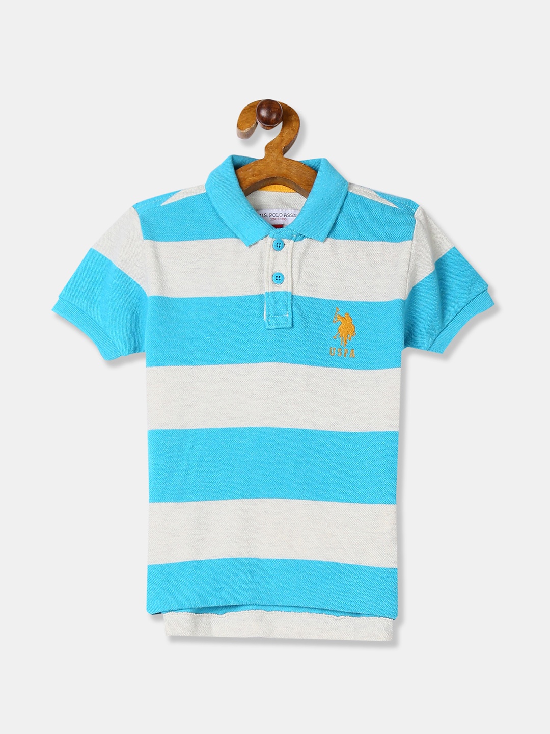 

U.S. Polo Assn. Kids Boys Blue Striped Polo Collar T-shirt
