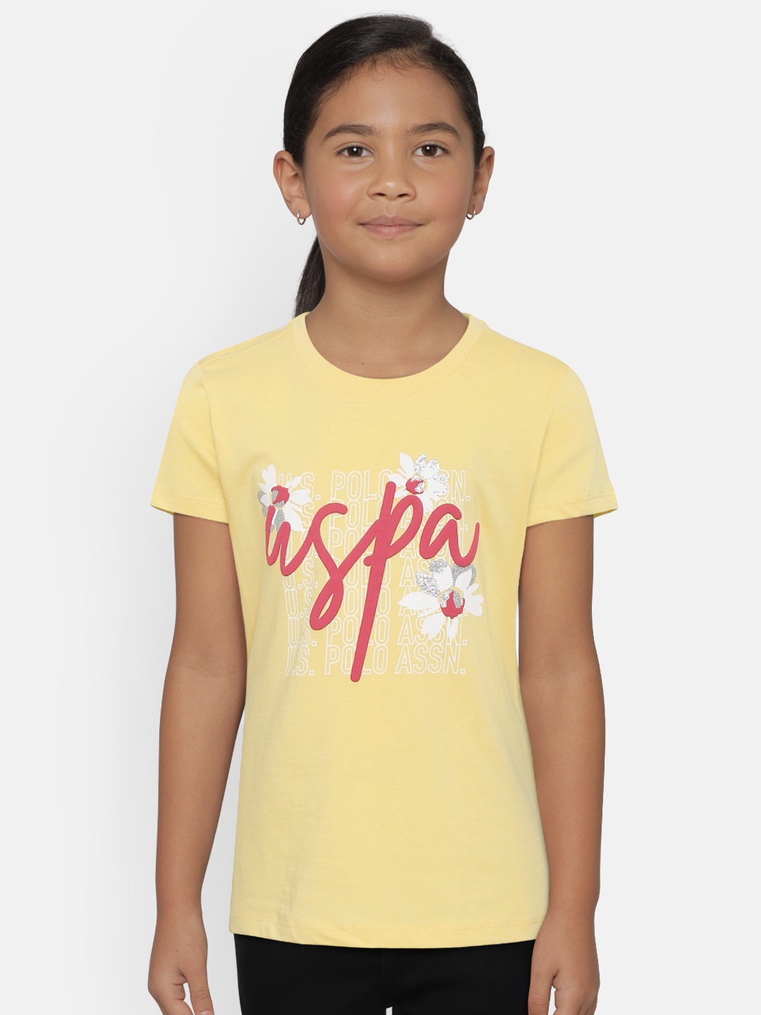 

U.S. Polo Assn. Kids Girls Yellow Printed T-shirt