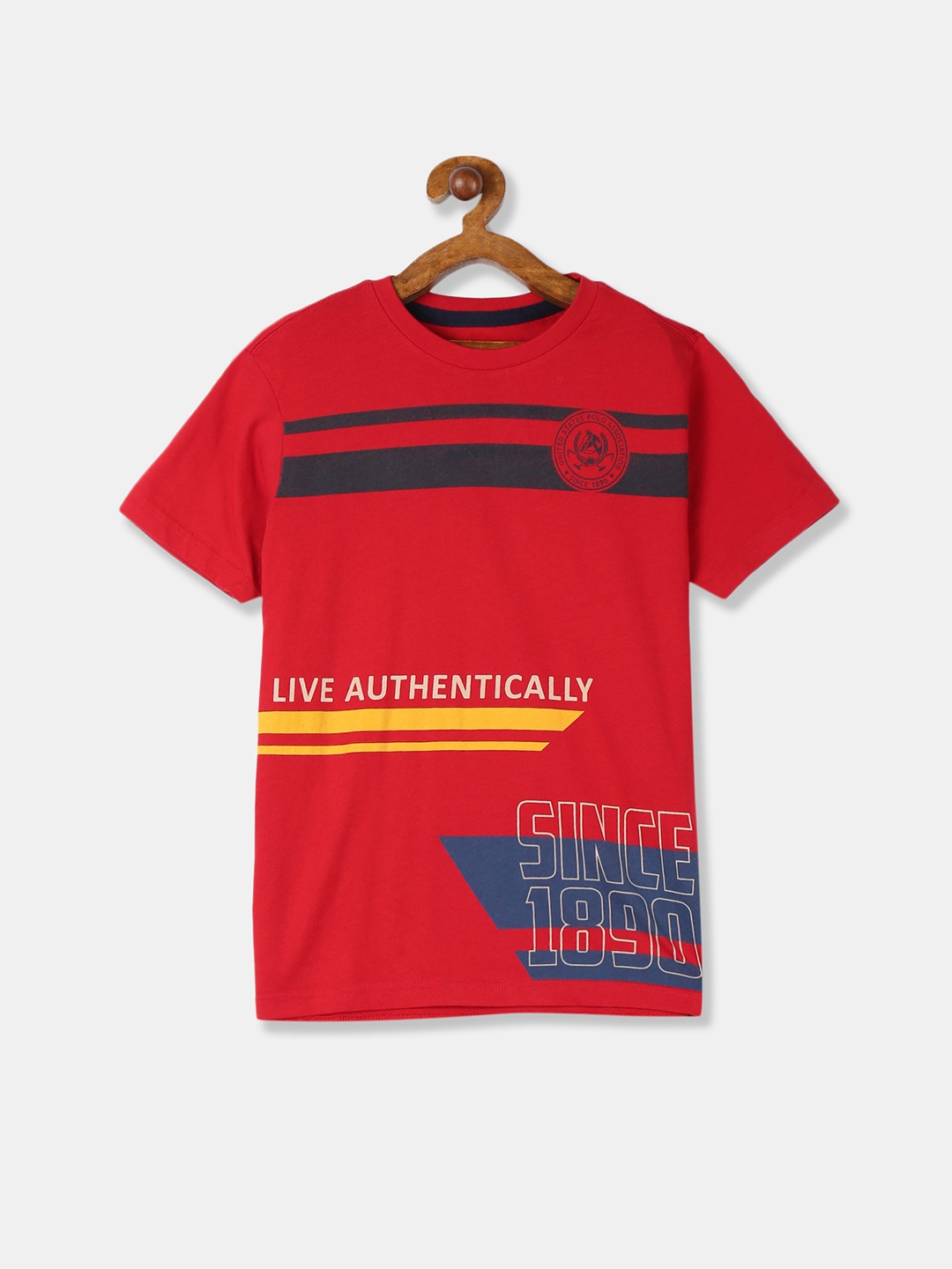 

U.S. Polo Assn. Kids Boys Navy Blue & Red Printed Round Neck T-shirt