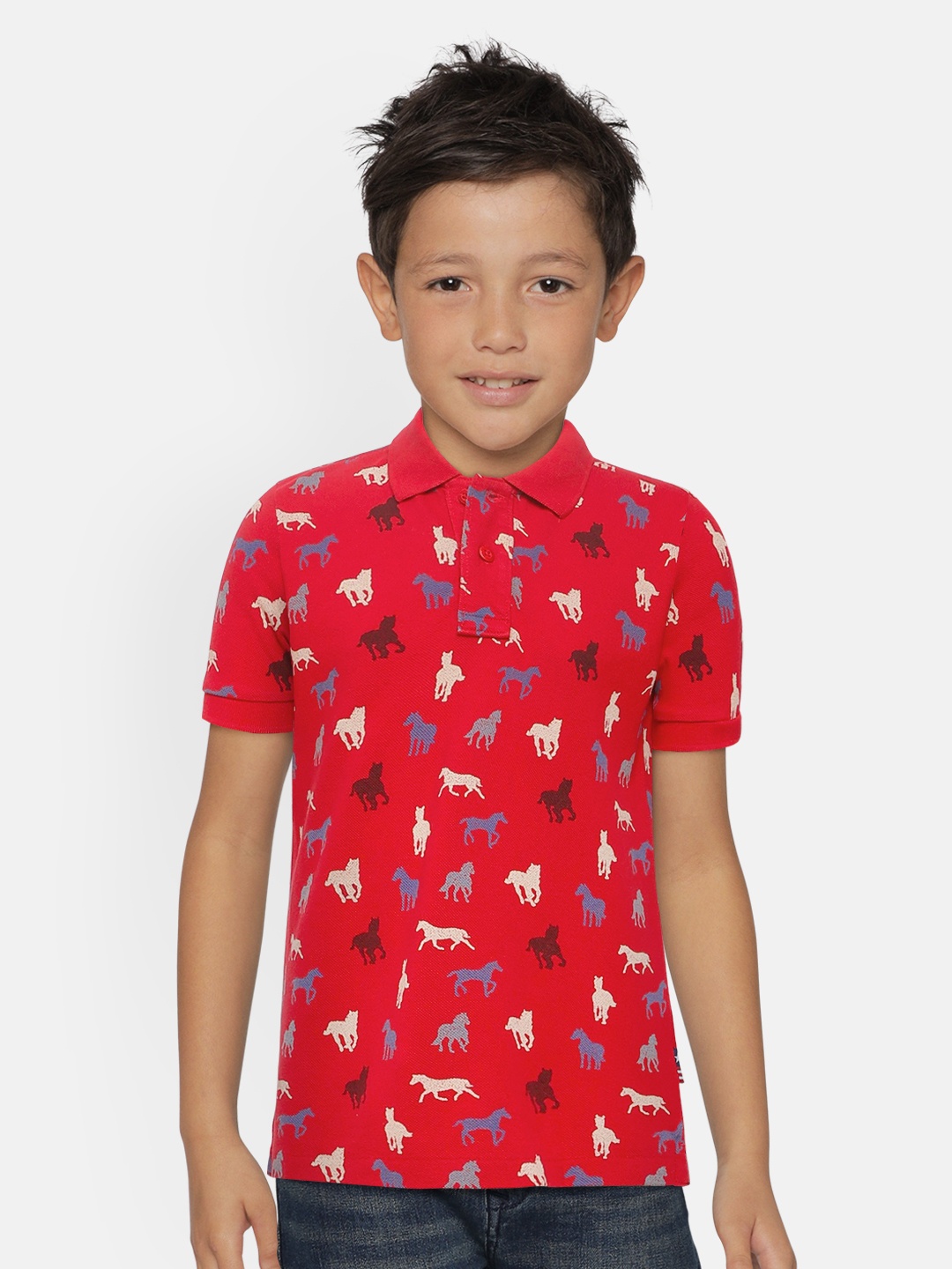 

U.S. Polo Assn. Kids Boys Red Printed Polo Collar Pure Cotton T-shirt