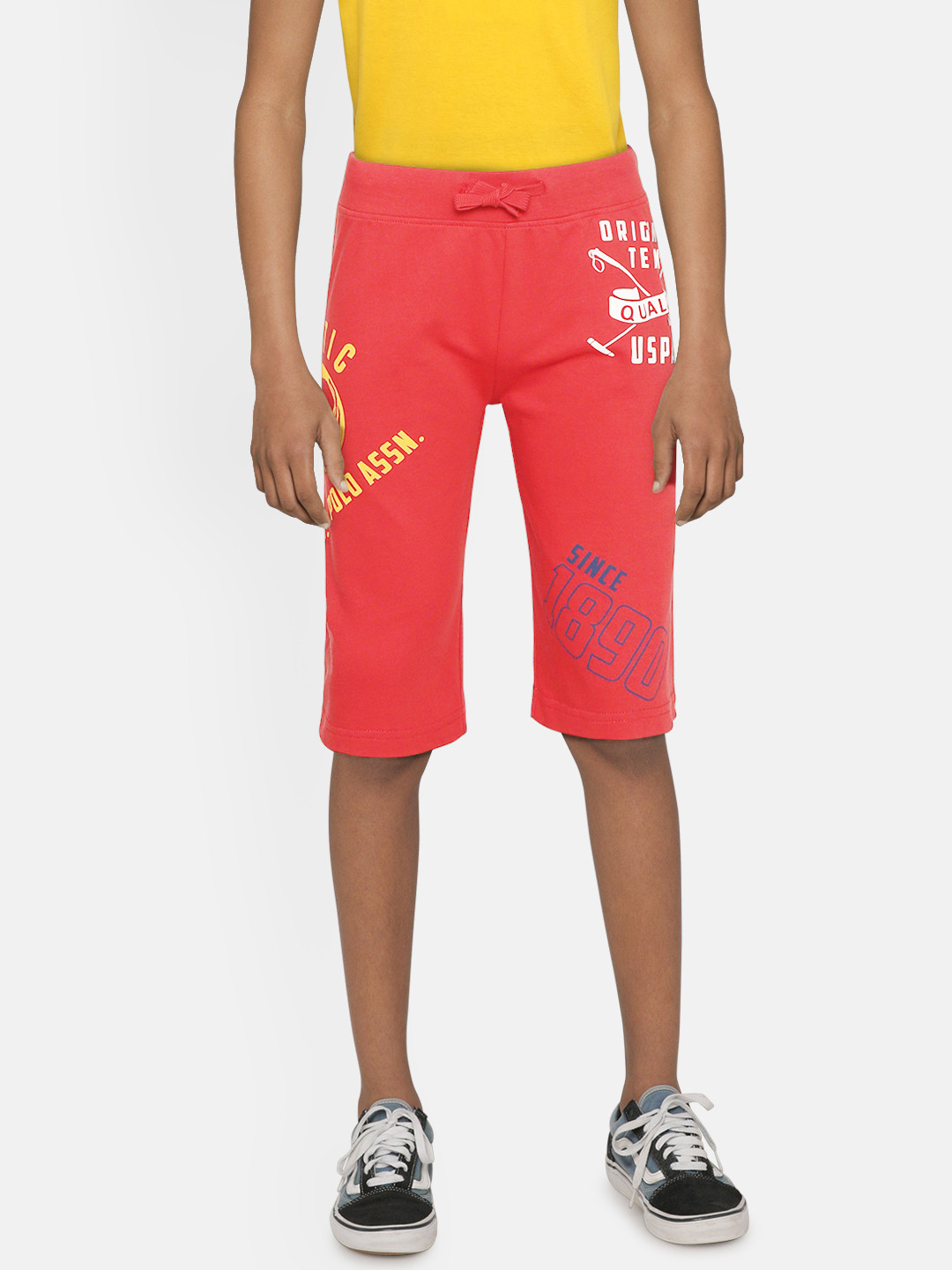 

U.S. Polo Assn. Kids Boys Red & White Brand Logo Print Pure Cotton Regular Fit Shorts