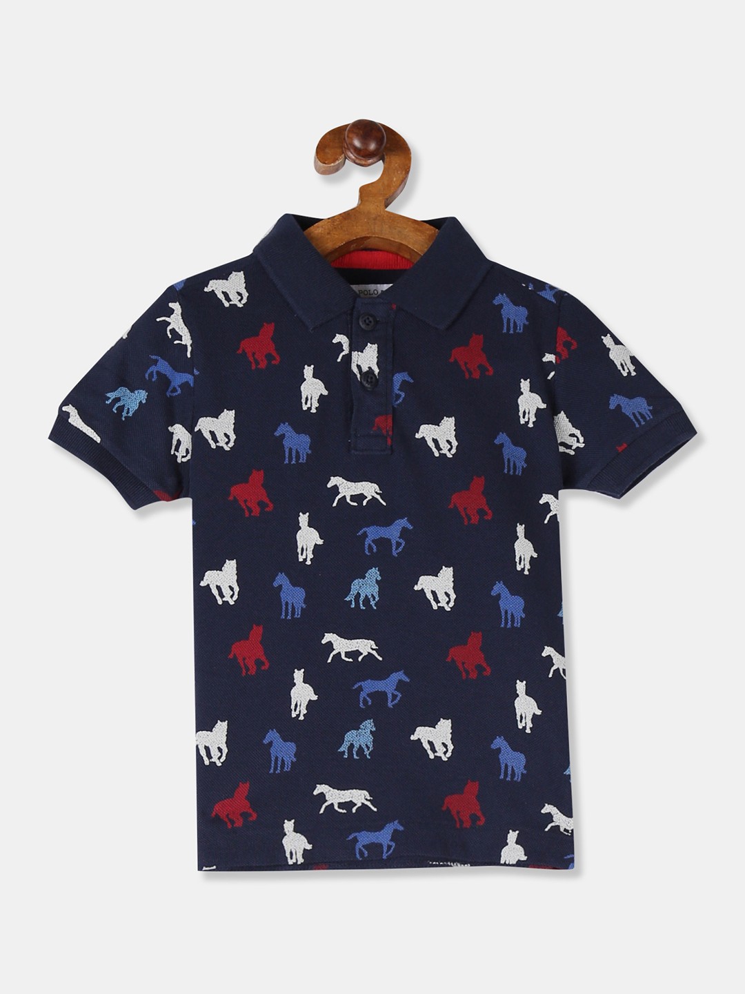 

U.S. Polo Assn. Kids Boys Navy Blue Printed Polo Collar T-shirt