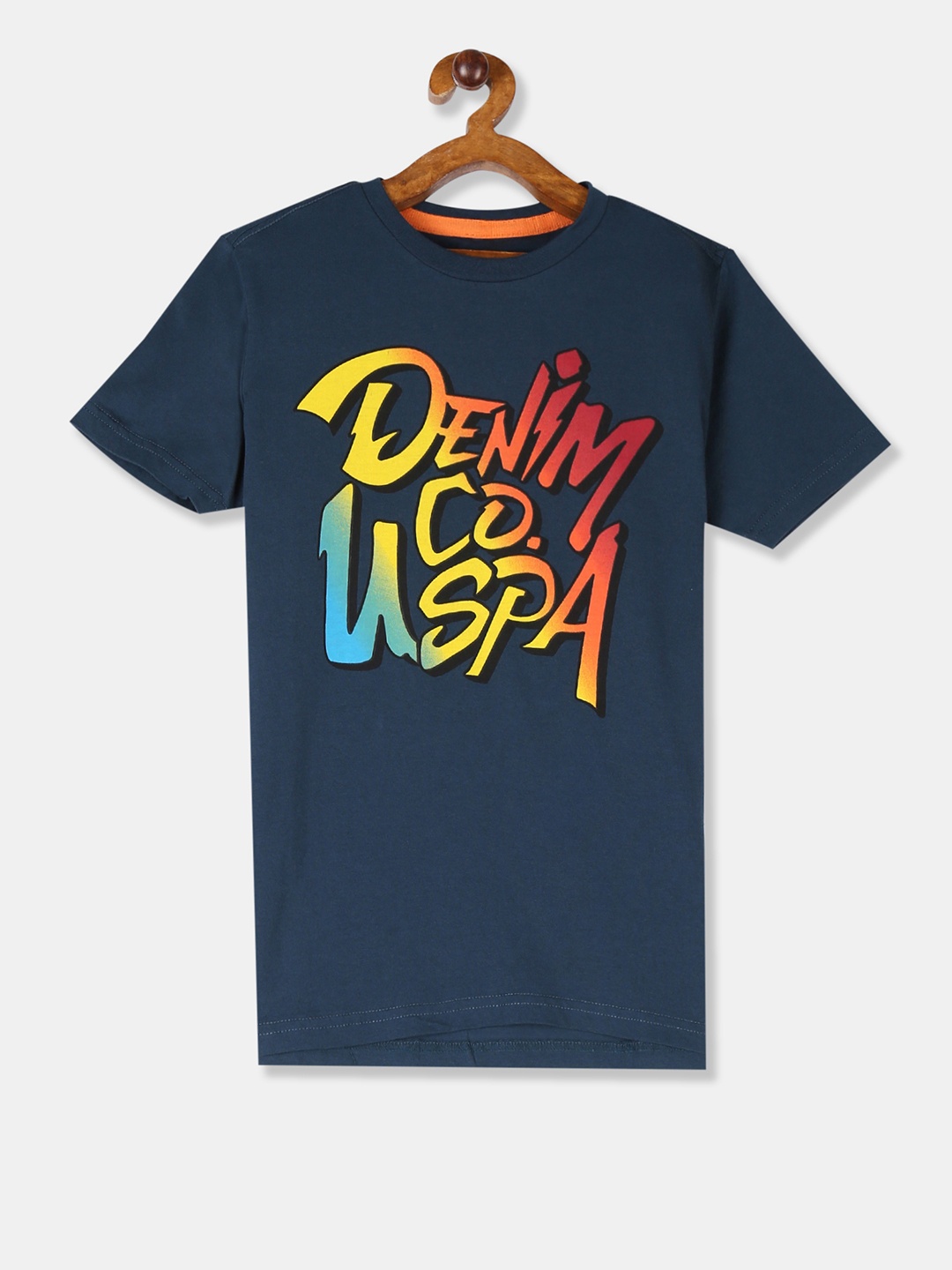 

U.S. Polo Assn. Kids Boys Navy Blue Printed Round Neck T-shirt