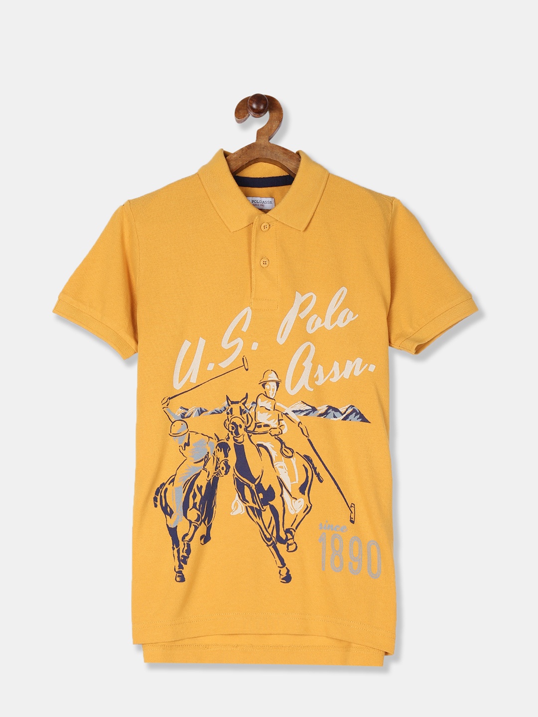 

U.S. Polo Assn. Kids Boys Mustard Yellow Printed Polo Collar T-shirt