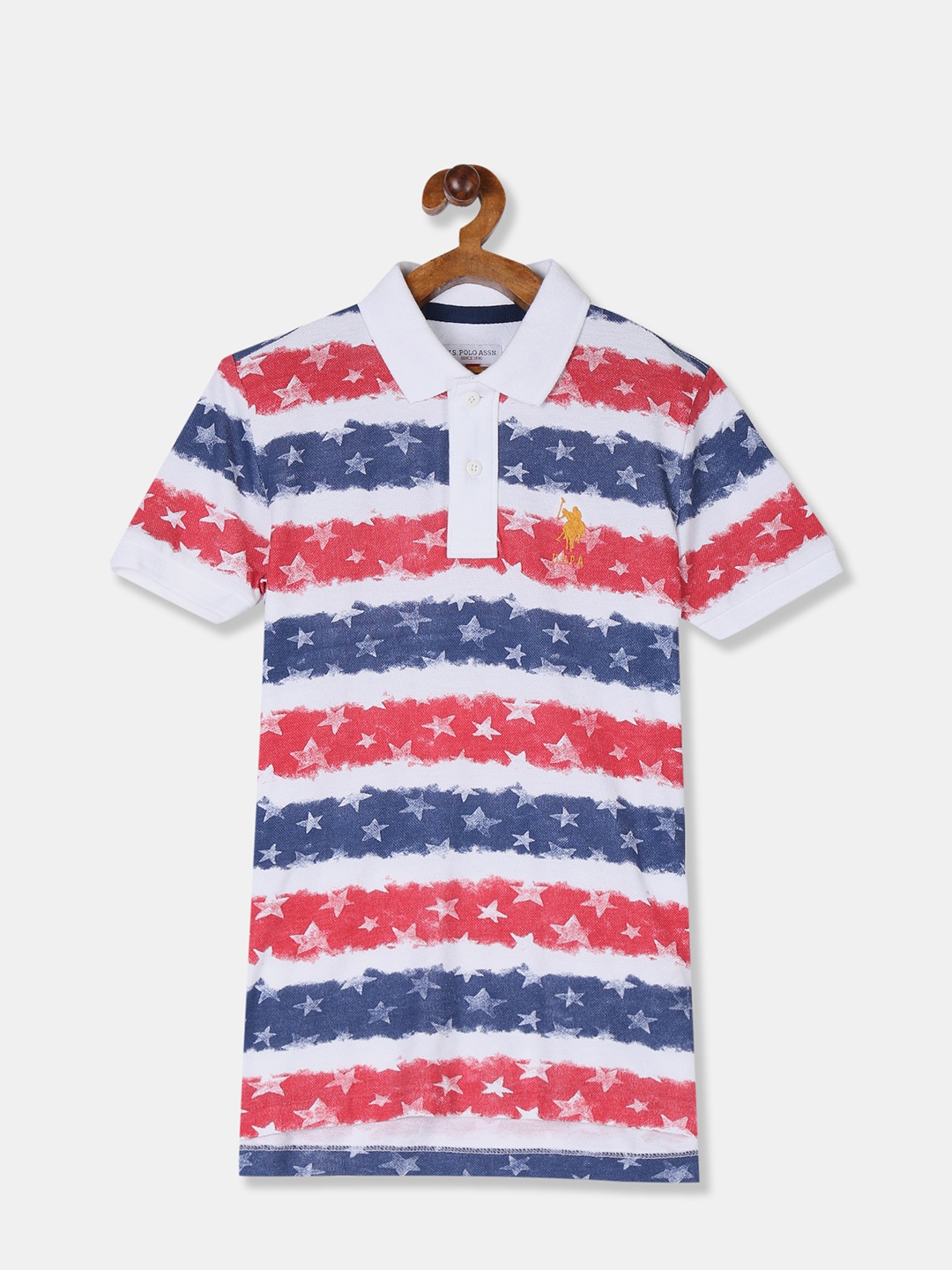 

U.S. Polo Assn. Kids Boys White & Red Printed Polo Collar T-shirt