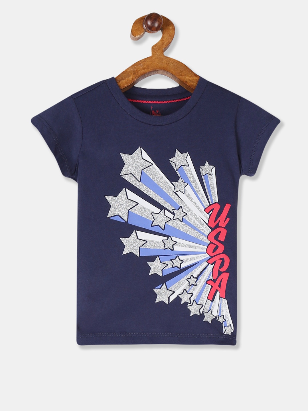 

U.S. Polo Assn. Kids Girls Blue Printed Round Neck Pure Cotton T-shirt