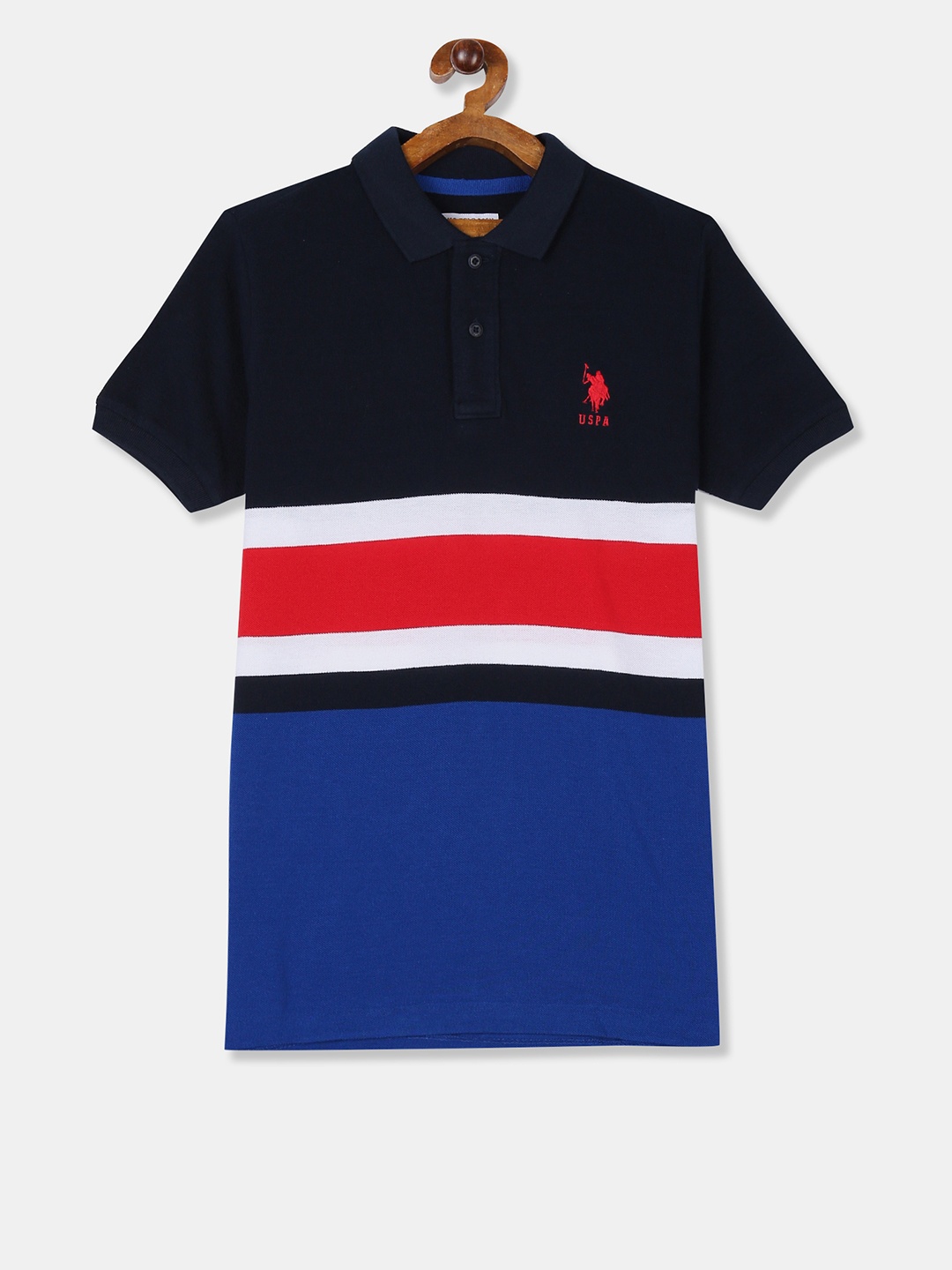 

U.S. Polo Assn. Kids Boys Navy Blue & Black Striped Polo Collar T-shirt