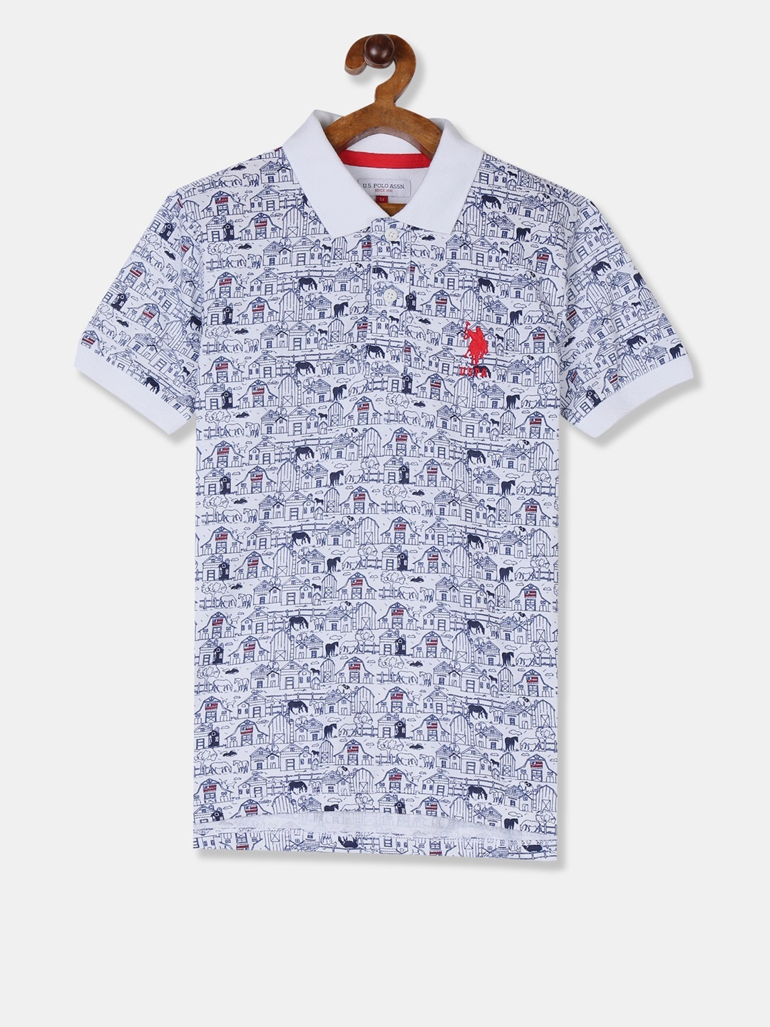 

U.S. Polo Assn. Kids Boys White Printed Polo Collar Pure Cotton T-shirt