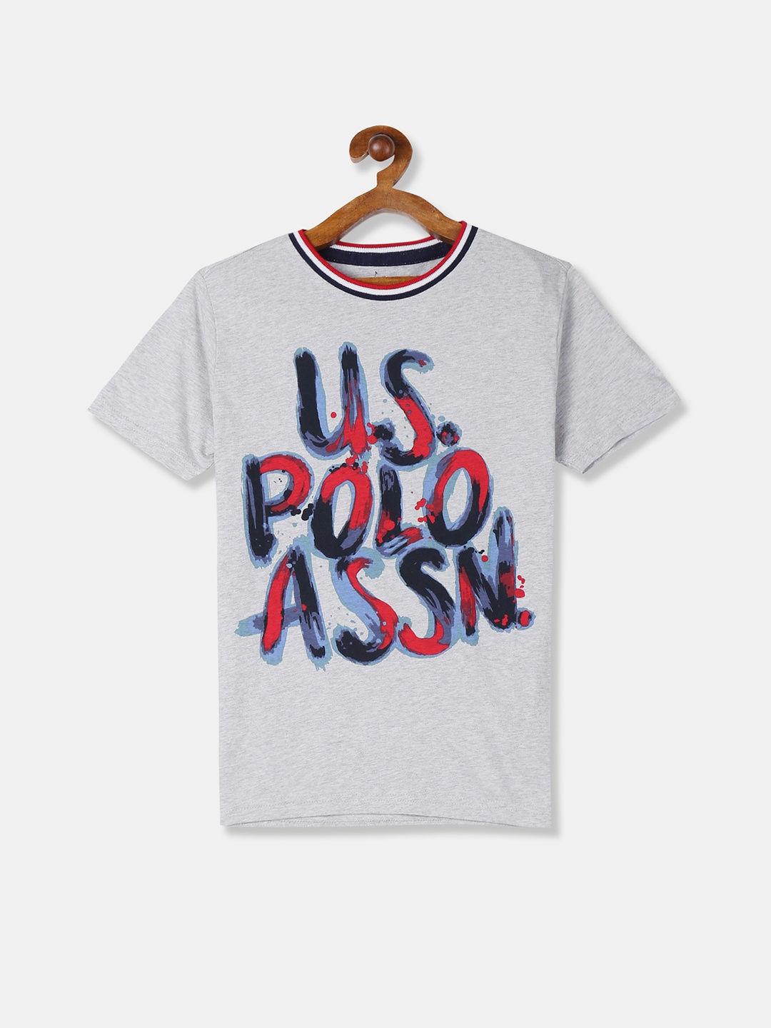 

U.S. Polo Assn. Kids Boys Grey & Blue Printed Round Neck T-shirt