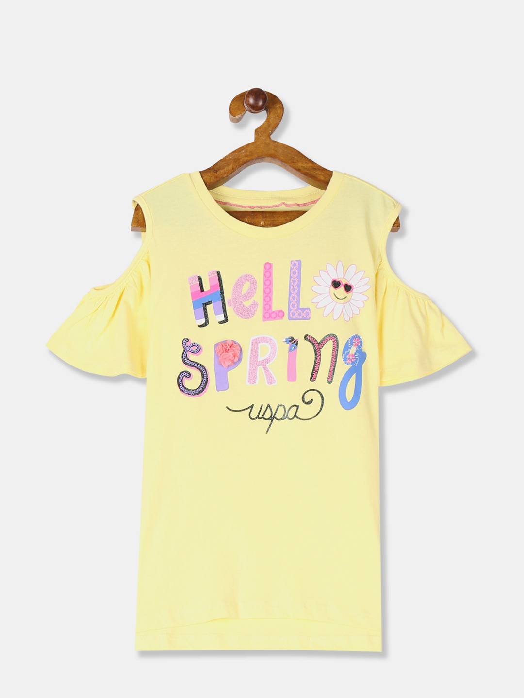 

U.S. Polo Assn. Kids Girls Yellow Printed Top