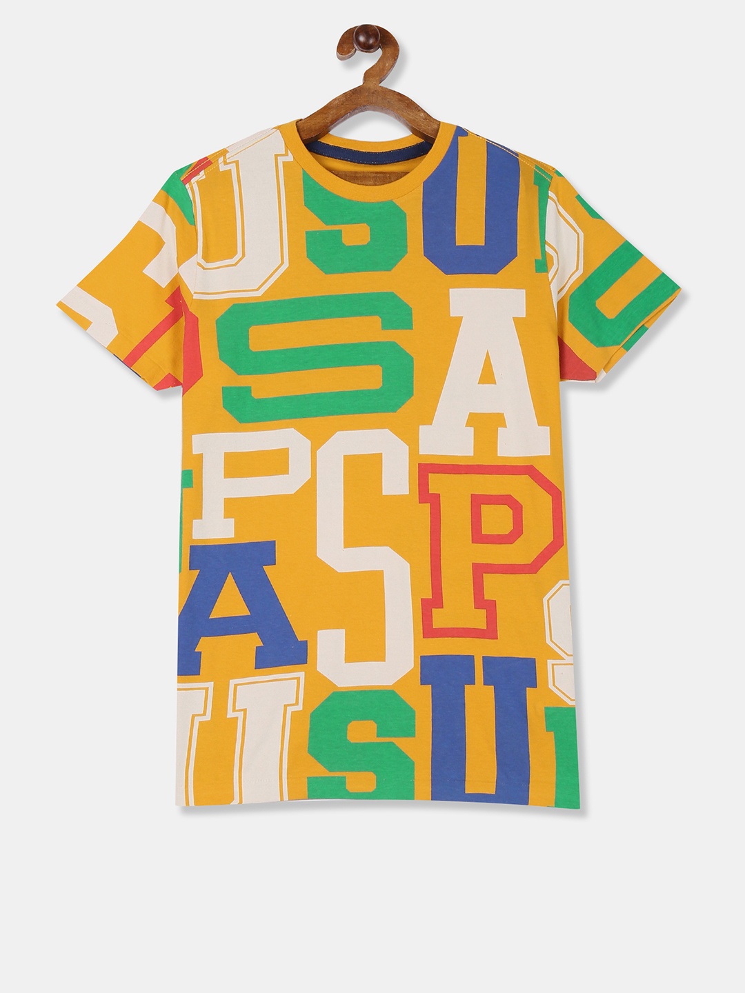 

U.S. Polo Assn. Kids Boys Yellow Printed Round Neck T-shirt