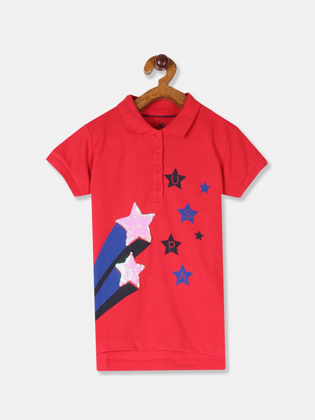 

U.S. Polo Assn. Kids Girls Red Printed Polo Collar T-shirt