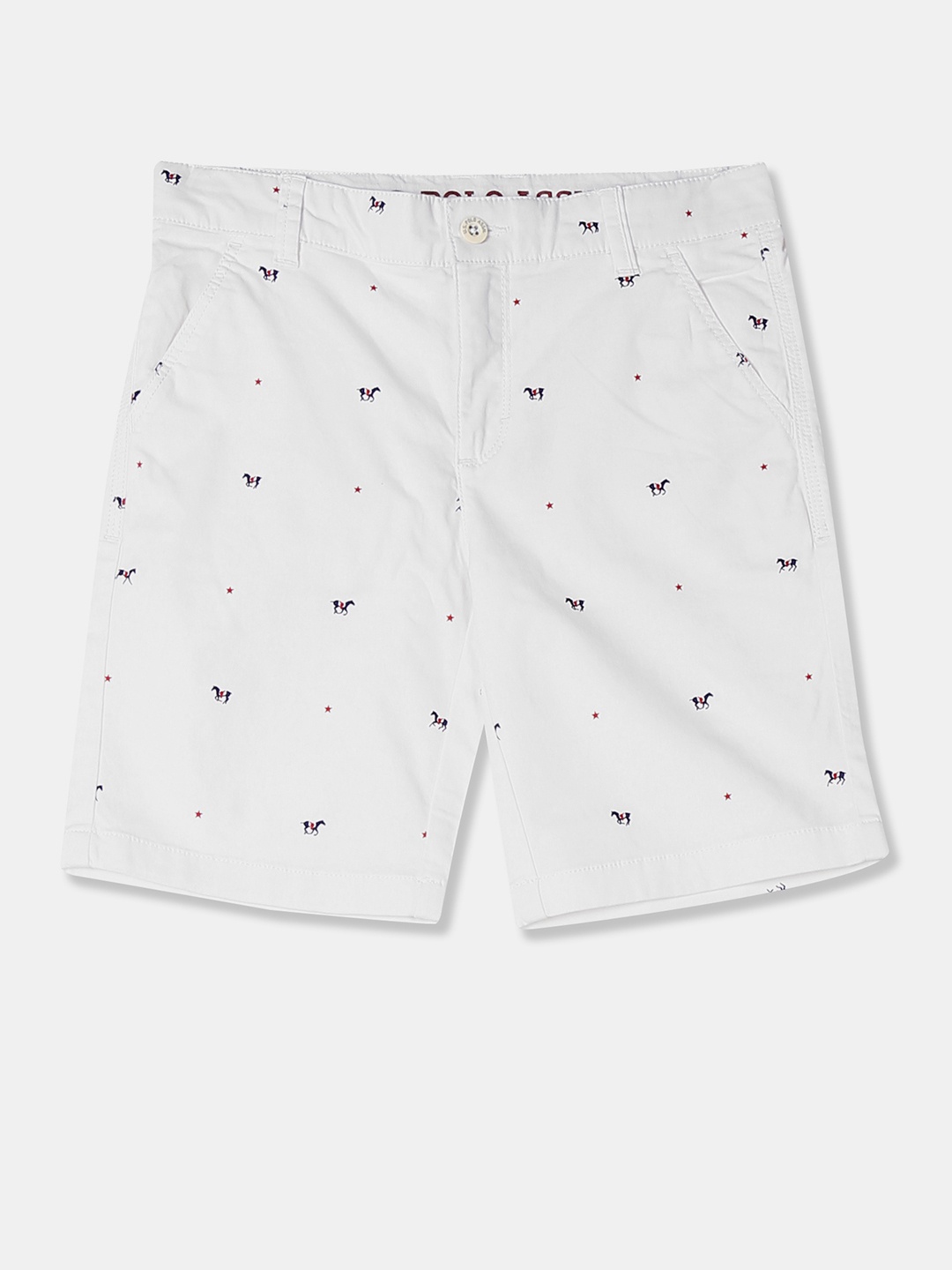 

U.S. Polo Assn. Kids Boys White & Navy Blue Printed Regular Fit Regular Shorts