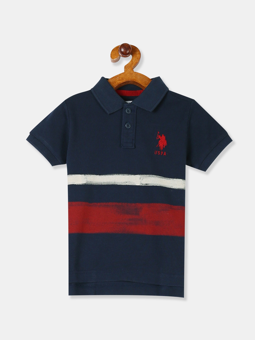 

U.S. Polo Assn. Kids Boys Navy Blue & Red Colourblocked Polo Collar T-shirt