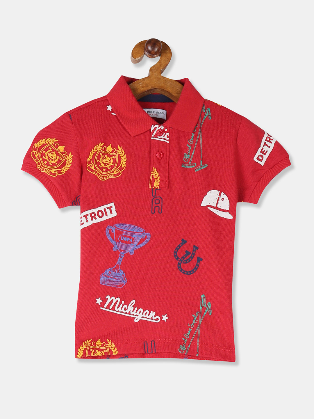 

U.S. Polo Assn. Kids Boys Red Printed Polo Collar T-shirt