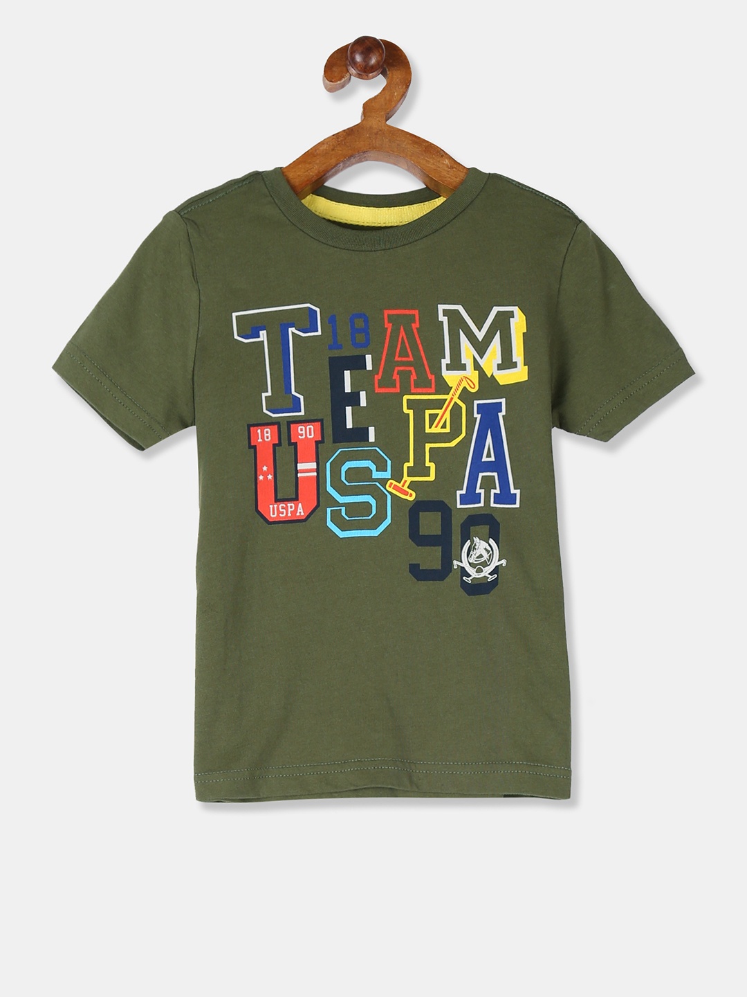 

U.S. Polo Assn. Kids Boys Green Printed Round Neck Pure Cotton T-shirt