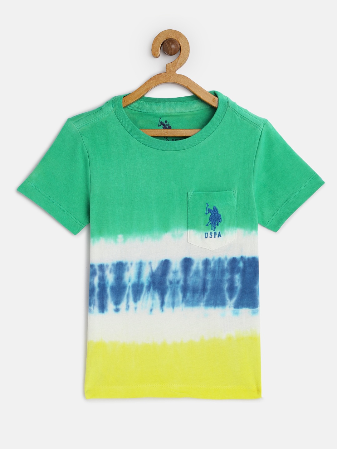 

U.S. Polo Assn. Kids Boys Green Blue Tie Dye Round Neck Pure Cotton T-shirt