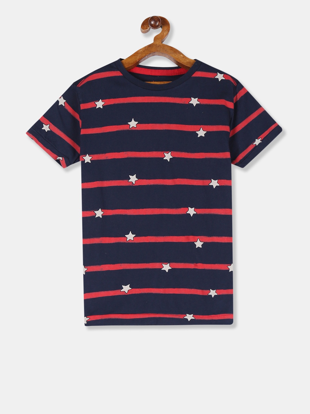 

U.S. Polo Assn. Kids Boys Navy Blue Striped Round Neck Pure Cotton T-shirt