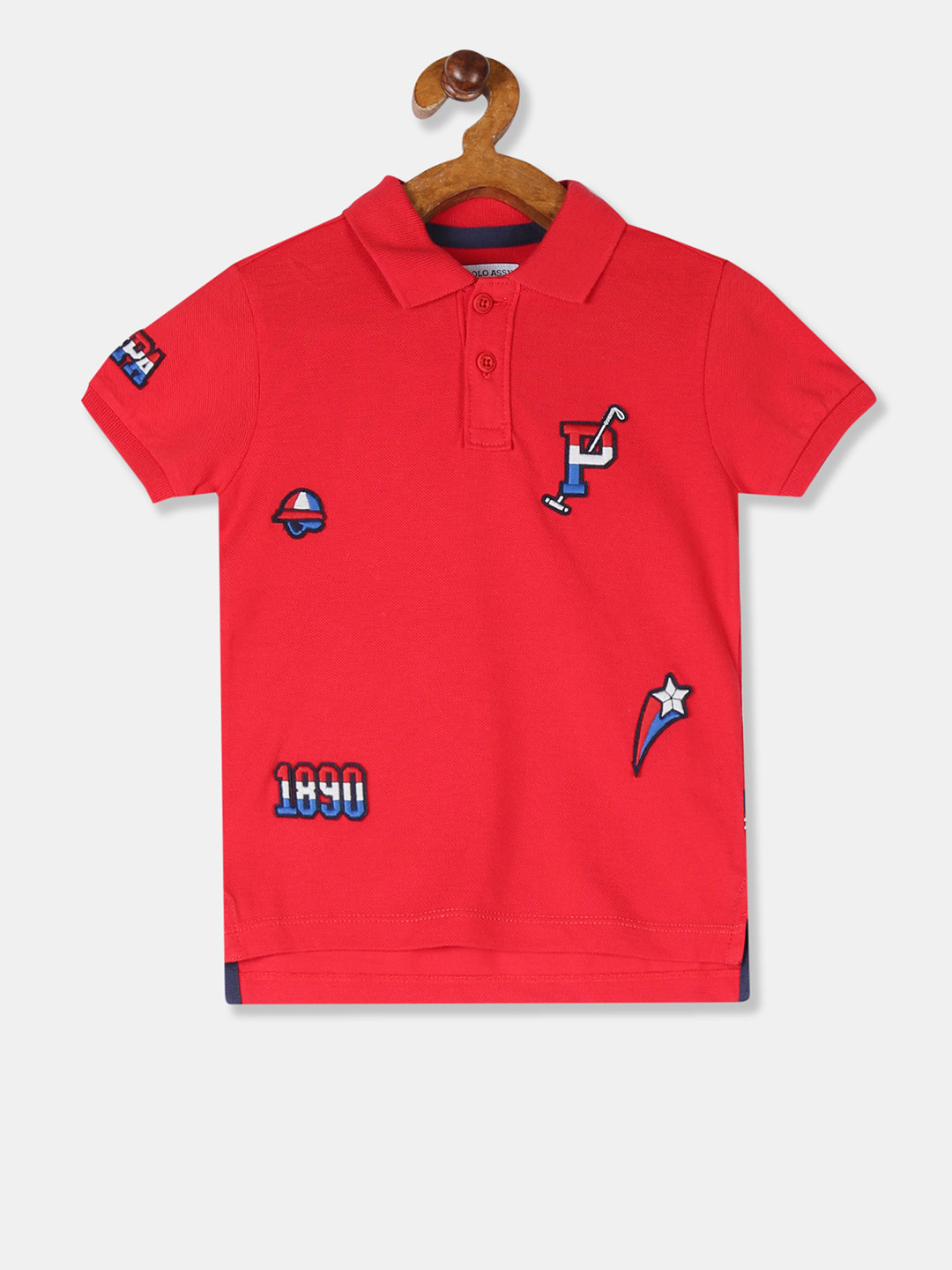 

U.S. Polo Assn. Kids Boys Red & Blue Printed Polo Collar T-shirt