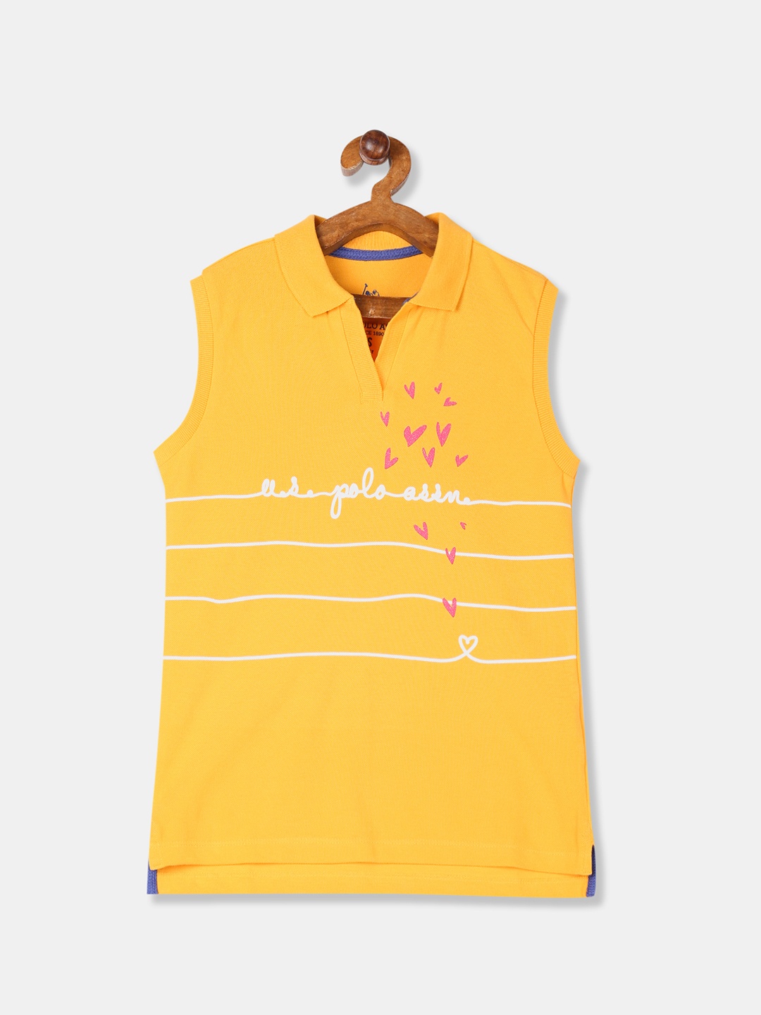 

U.S. Polo Assn. Kids Girls Yellow Striped Polo Collar Sleeveless T-shirt