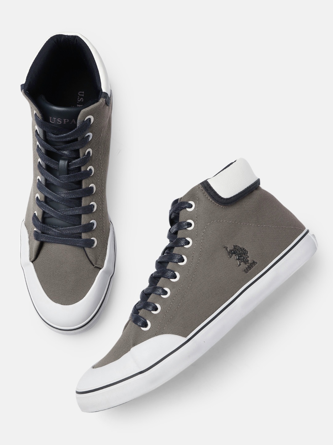 

U.S. Polo Assn. Men Grey Solid ARION Mid-Top Sneakers