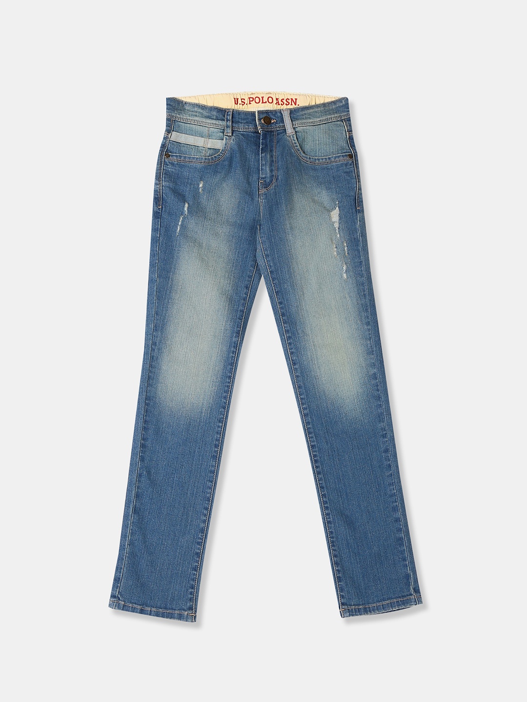 

U.S. Polo Assn. Kids Boys Blue Regular Fit Mid-Rise Clean Look Stretchable Jeans