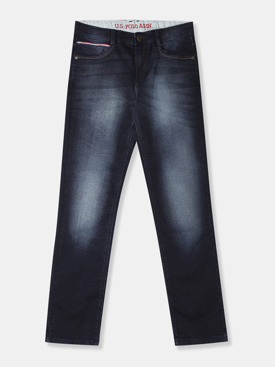 

U.S. Polo Assn. Kids Boys Navy Blue Regular Fit Mid-Rise Clean Look Stretchable Jeans